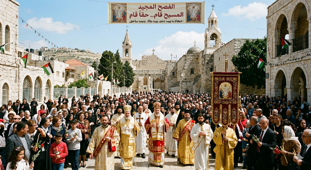 بيت لحم تحتفل بعيد الفصح المجيد وفق التقويم الشرقي 

بيت لحم _احتفلت الكنائس المسيحية التي تسير حسب التقويم الشرقي في محافظة بيت لحم، اليوم الأحد، بعي...