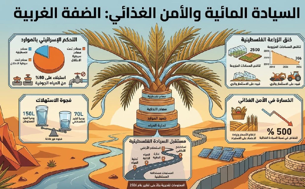 الأمن المائي والسيادة الغذائية في الضفة الغربية: قراءة في أرقام التحدي (2026)
في ظل المتغيرات المتسارعة التي تشهدها الأراضي الفلسطينية، تتصدر قضية "ال...