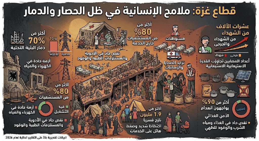 إحصائيات توثق حجم الدمار ونقص الخدمات الأساسية (غذاء، دواء، مياه، وكهرباء) في ظل الحصار المستمر.
صورة تغني عن ألف كلمة 🇵🇸...
