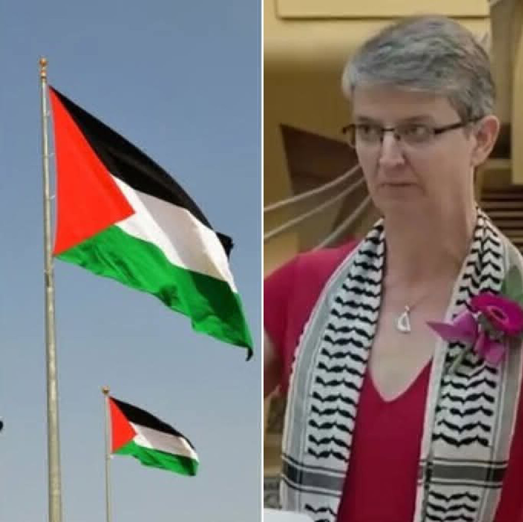 "تضامنا مع الشعب الفلسطيني".. النائبة الأسكتلندية الجديدة، ماجي تشابمان، تؤدي اليمين الدستورية داخل البرلمان وهي ترتدي الكوفية الفلسطينية....